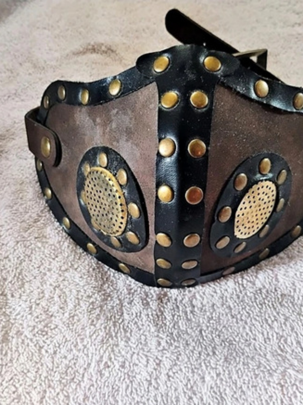 Studded Leather Mask in Brown & Black